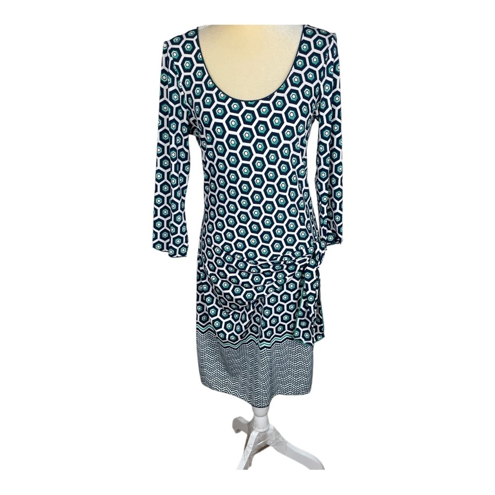 Max Edition Faux Wrap Dress Navy Green Geo Print Size Large